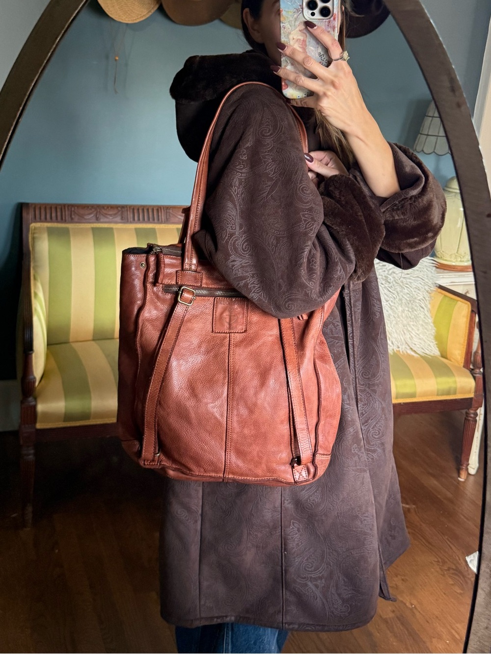 Harbour 2nd ELBE 1 large leather Tote Bag brown Cognac